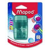 Maped Helix 049249 DUO 2-Hole Canister Pencil Sharpener/Eraser Combo, 3.74 x 1.08 x 4.92, Randomly Assorted Colors 2