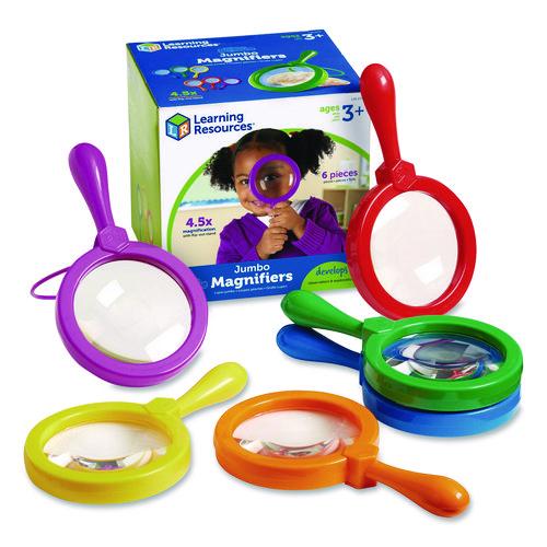 Learning Resources LER2774 Jumbo Magnifers Set, 4.5X Plastic Lens, 4.5" dia, Assorted Colors, 6 Magnifiers