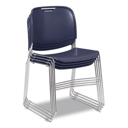 NPS 85054 8500 Series Ultra-Compact Plastic Stack Chair, Supports Up to 500 lbs, 17" Seat Height, Blue Seat/Back, Chrome Base, 4/Carton