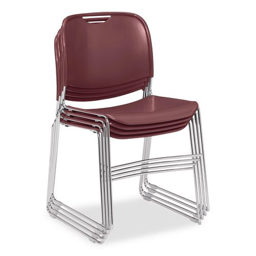 NPS 85084 8500 Series Ultra-Compact Plastic Stack Chair, Supports 500 lbs, 17" Seat Height, Burgundy Seat/Back, Chrome Base, 4/Carton