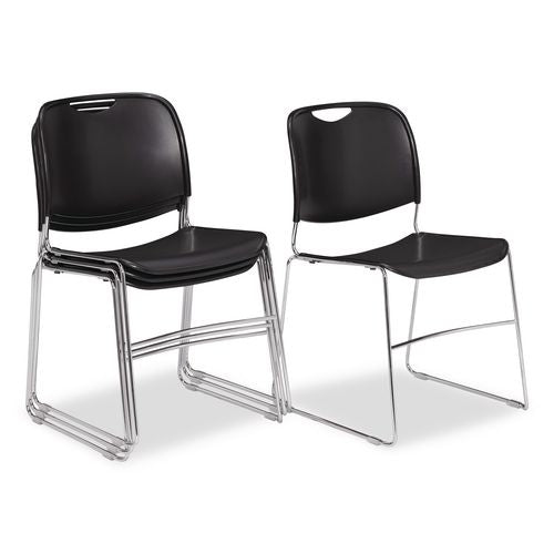 NPS 85104 8500 Series Ultra-Compact Plastic Stack Chair, Supports Up to 500 lbs, 17" Seat Height, Black Seat/Back, Chrome Base, 4/CT