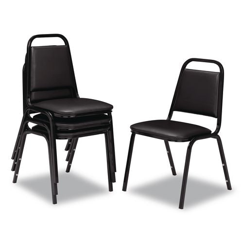 NPS 9110B4 9100 Series Vinyl Upholstered Stack Chair, Supports Up to 300 lbs, 18" Seat Height, Black Seat/Back/Base, 4/Carton