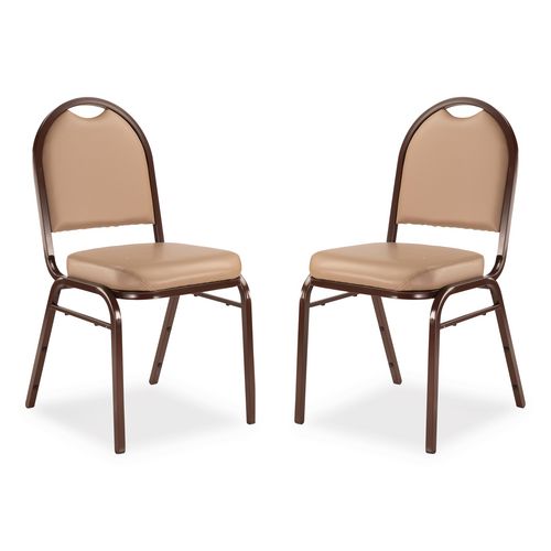 NPS 9201M2 9200 Series Premium Upholstered Stack Chair, Vinyl, Supports 500 lb, 19" Seat Ht, French Beige Seat/Back, Mocha Base, 2/Pack