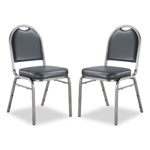 NPS 9204SV2 9200 Series Premium Upholstered Stack Chair, Vinyl, Supports 500 lb, 19" Seat Ht, Midnight Blue Seat/Back, Silver Base, 2/PK