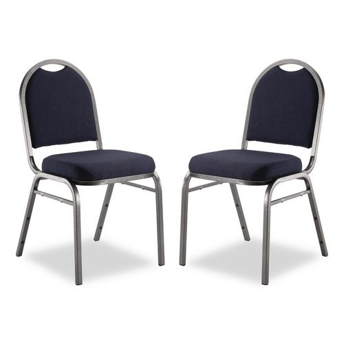 NPS 9254SV2 9200 Series Premium Upholstered Stack Chair, Fabric, Supports 500 lb, 19" Seat Ht, Midnight Blue Seat/Back, Silver Base, 2/PK
