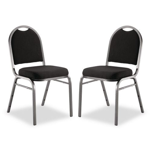 NPS 9260SV2 9200 Series Premium Upholstered Stack Chair, Fabric, Supports 500 lb, 19" Seat Ht, Ebony Black Seat/Back, Silver Base, 2/PK
