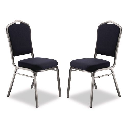 NPS 9354SV2 9300 Series Deluxe Upholstered Stack Chair, Fabric, Supports 500 lb, 19" Seat Ht, Midnight Blue Seat/Back, Silver Base, 2/PK