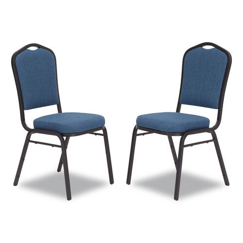 NPS 9374BT2 9300 Series Deluxe Upholstered Stack Chair, Fabric, Supports 500 lb, 19" Seat Ht, Natural Blue Seat/Back, Black Base, 2/Pack