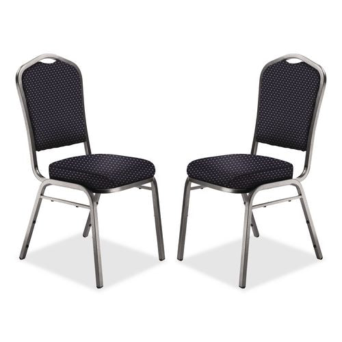 NPS 9364SV2 9300 Series Deluxe Upholstered Stack Chair, Fabric, Supports 500 lb, 19" Seat Ht, Diamond Navy Seat/Back, Silver Base, 2/Pack