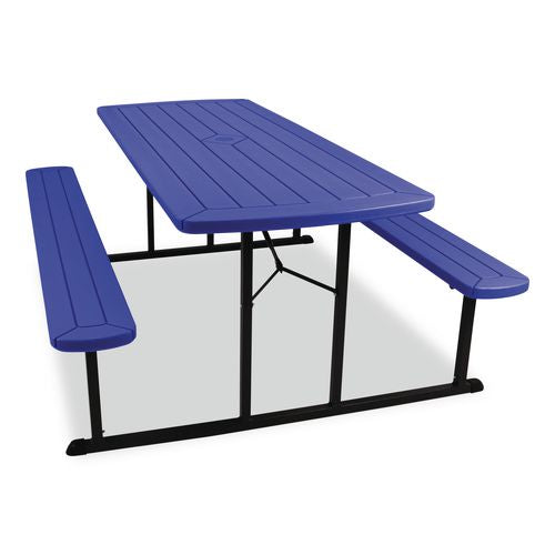 NPS BMPT3072BK04 Blow Molded Folding Picnic Table, Rectangular, 57w x 72d x 29.5h, Blue Top, Black Base/Legs