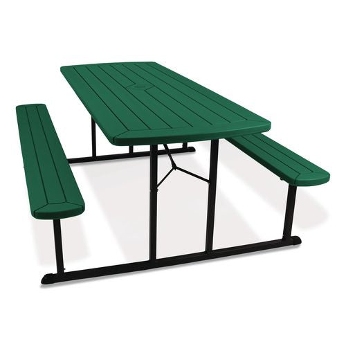 NPS BMPT3072BK06 Blow Molded Folding Picnic Table, Rectangular, 57w x 72d x 29.5h, Green Top, Black Base/Legs