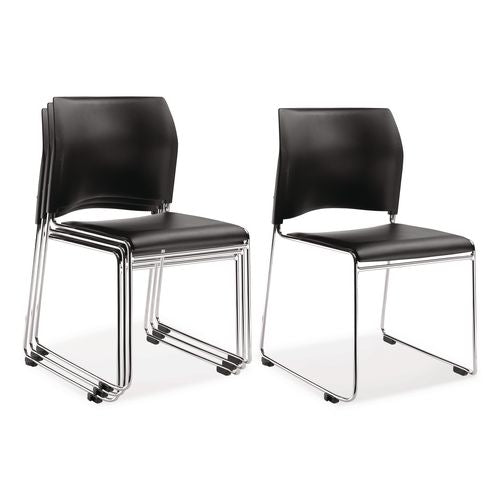 NPS 871011104 8700 Series Cafetorium Plush Vinyl Stack Chair, Supports Up to 500 lb, 18" Seat Height, Black Seat/Back, Chrome Base, 4/CT