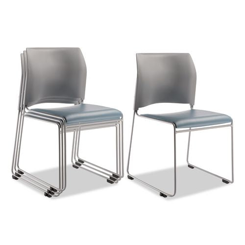 NPS 874212024 8700 Series Cafetorium Plush Vinyl Stack Chair, Supports Up to 500 lb, 18" Seat Ht, Blue Seat, Gray Back, Silver Base, 4/CT