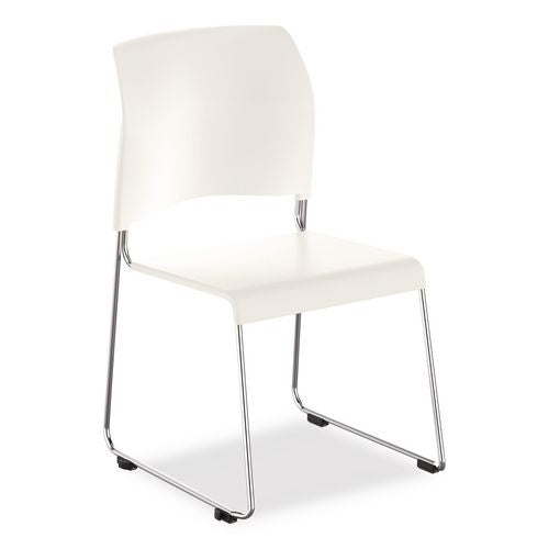 NPS 880111014 8800 Series Cafetorium Plastic Stack Chair, Supports Up to 500 lb, 18" Seat Height, White Seat/Back, Chrome Base, 4/Carton