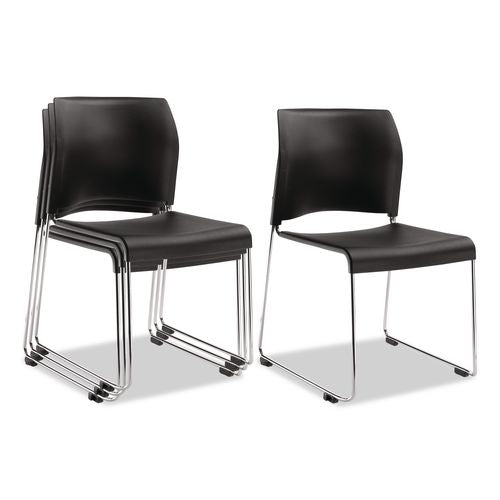NPS 881011104 8800 Series Cafetorium Plastic Stack Chair, Supports Up to 500 lb, 18" Seat Height, Black Seat/Back, Chrome Base, 4/Carton