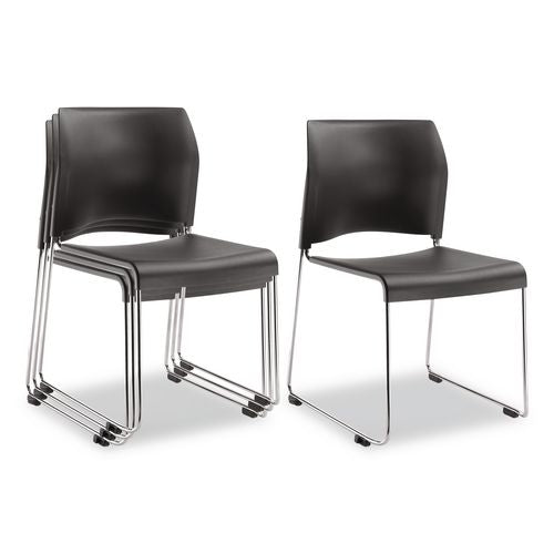 NPS 882011204 8800 Series Cafetorium Plastic Stack Chair, Supports Up to 500 lb, 18" Seat Height, Charcoal Seat/Back, Chrome Base, 4/Carton