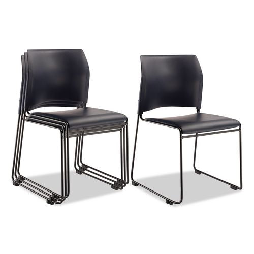 NPS 870410044 8700 Series Cafetorium Plush Vinyl Stack Chair, Supports Up to 500 lb, 18" Seat Height, Blue Seat/Back, Black Base, 4/Carton