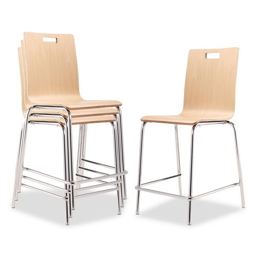 NPS BCM224 Bushwick Series Bentwood Stool, Counter Height, Supports Up to 500 lb, 24" Seat Height, Natural Seat/Back, Chrome Base, 4/CT