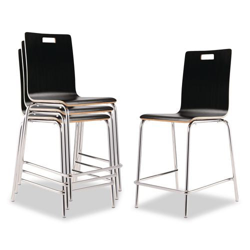 NPS BCM234 Bushwick Series Bentwood Stool, Counter Height, Supports Up to 500 lb, 24" Seat Height, Black Seat/Back, Chrome Base, 4/CT