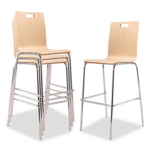 NPS BCS224 Bushwick Series Bentwood Stool, Supports Up to 500 lb, 30" Seat Height, Natural Seat, Natural Back, Chrome Base, 4/Carton