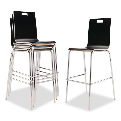 NPS BCS234 Bushwick Series Bentwood Stool, Supports Up to 500 lb, 30" Seat Height, Black Seat, Black Back, Chrome Base, 4/Carton