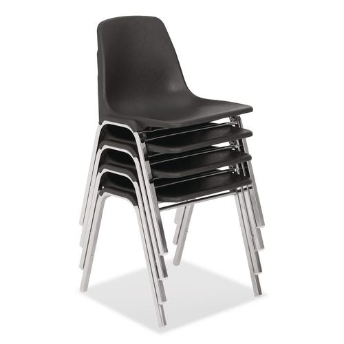 NPS 81104 8100 Series Poly Shell Stacking Chair, Supports Up to 500 lb, 18" Seat Height, Black Seat, Black Back, Chrome Base, 4/Carton