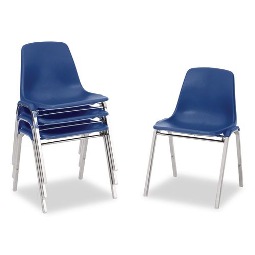 NPS 81254 8100 Series Poly Shell Stacking Chair, Supports Up to 500 lb, 18" Seat Height, Blue Seat, Blue Back, Chrome Base, 4/Carton