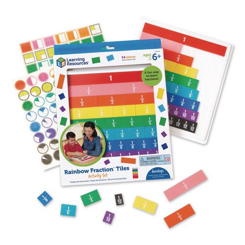 Learning Resources LER0615 Rainbow Fraction Tiles with Tray, Grades 1 to 3, 54 Pieces