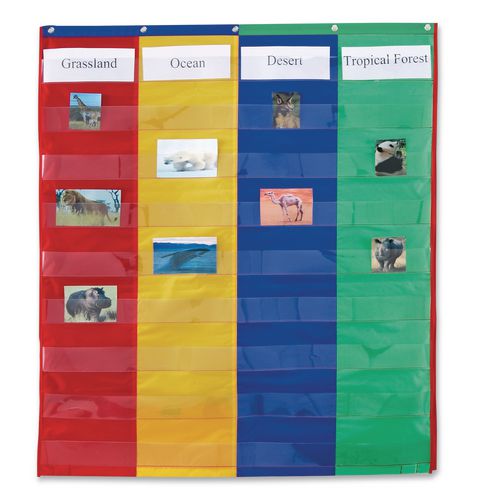 Learning Resources LER2382 Two- and Four-Column Double-Sided Pocket Chart, 9 Pockets/Chart, 30 x 38, Blue/Green/Red/Yellow