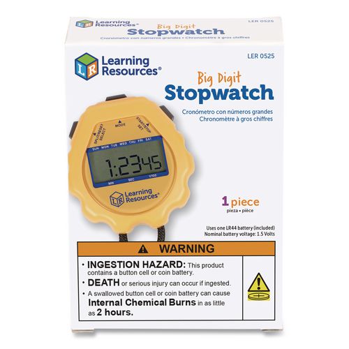 Learning Resources LER0525 Big Digit Stopwatch, Accurate to 1/100 Second, Yellow, Black Lanyard