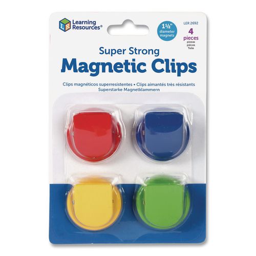 Learning Resources LER2692 Super Strong Magntic Clips, Small, 1.5" Diameter, Assorted Colors, 4 Pieces