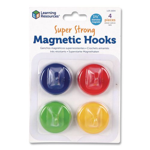 Learning Resources LER2694 Super Strong Magnetic Hooks, Small, 1.5" Diameter, Assorted Colors, 4 Pieces