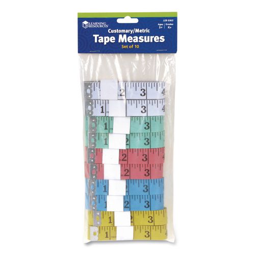 Learning Resources LER0363 Standard/Metric Tape Measure, 60" Long, Assorted Colors, Plastic, 10 Tape Measures