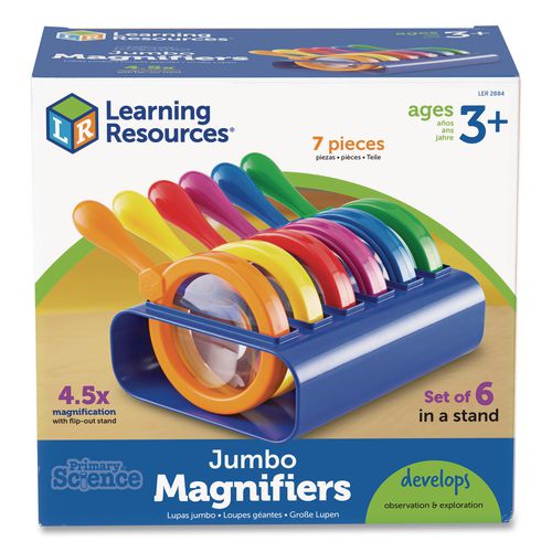 Learning Resources LER2884 Primary Science Jumbo Magnifiers with Stand, Ages 3 and Up, 4.5x, Plastic Lens, 4.5" dia, 6/Set