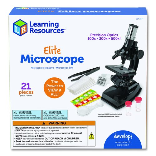 Learning Resources LER2344 Elite Microscope, 100x/300x/600x Magnification, Simple Stage, Mirror Illuminator, Black, 21 Pieces