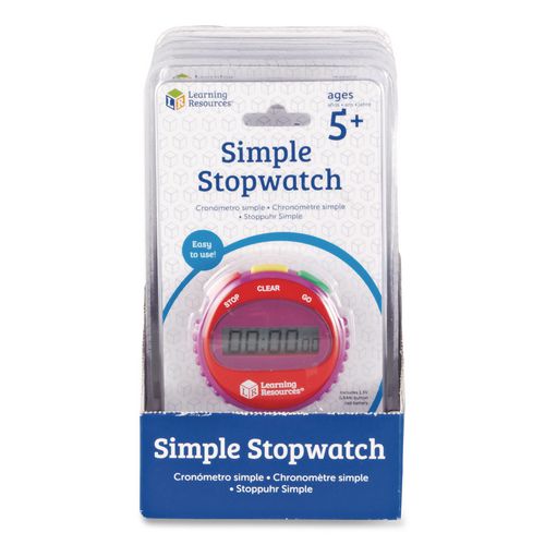 Learning Resources LER0809 Simple Stopwatch, Accurate to 1/100 seconds, Randomly Assorted Colors, Black Lanyard, Set of 6