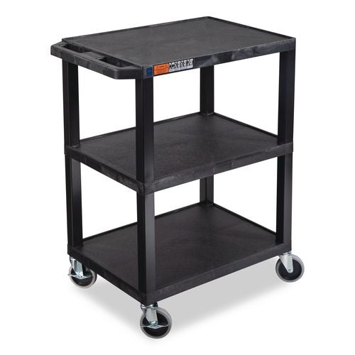 Luxor WT34S TUFFY Three-Shelf Multipurpose Utility Cart, Plastic, 300 lb Capacity, 26.5" x 18.5" x 34", Black