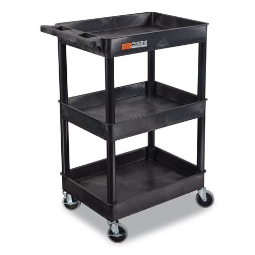 Luxor STC111-B ENDURA Three-Shelf Utility Cart, Plastic, 300 lb Capacity, 26.5" x 18.5" x 39.25", Black