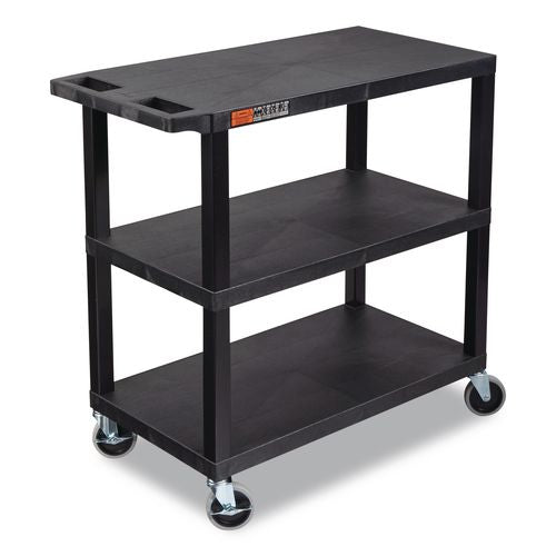 Luxor EC222-B TUFFY XL Three-Shelf Multipurpose Utility Cart, Plastic, 300 lb Capacity, 35.25" x 18" x 34.5", Black