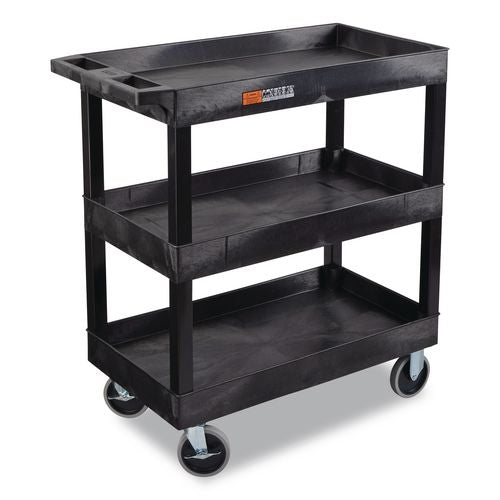 Luxor EC111HD-B TUFFY XL Three-Shelf Heavy-Duty Multipurpose Utility Cart, Plastic, 375 lb Capacity, 35.25" x 18" x 37.25", Black