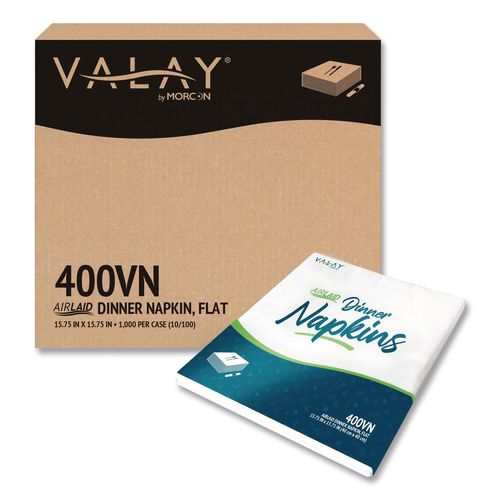 Morcon Tissue 400VN Valay Airlaid Flat Dinner Napkin, 1-Ply, 15.75 x 15.75, White, 100/Pack, 10 Packs/Carton
