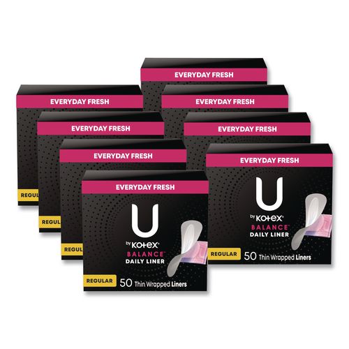 Kotex 42489 Balance Daily Wrapped Panty Liners, Light Absorbency, 50/Pack, 8 Packs/Carton