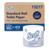 Scott 13217 Scott Standard Roll Bathroom Tissue White 4.1" x 4.0" 100% Recycled Fiber 506 Sheets - 80 / cs 2