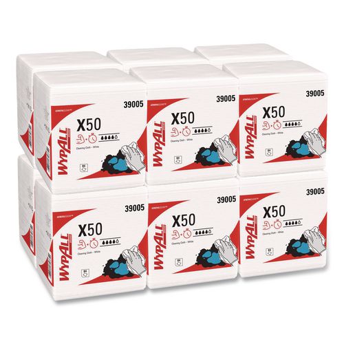 Wypall 39005 GeneralClean X50 Cleaning Cloths, 12 x 12.5, White, 84/Pack, 12 Packs/Carton