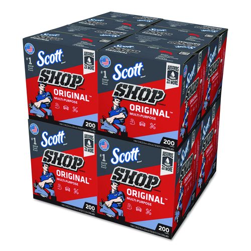 Scott 75190 Shop Towels, POP-UP Box, 1-Ply, 9 x 12, Blue, 200/Box, 8 Boxes/Carton