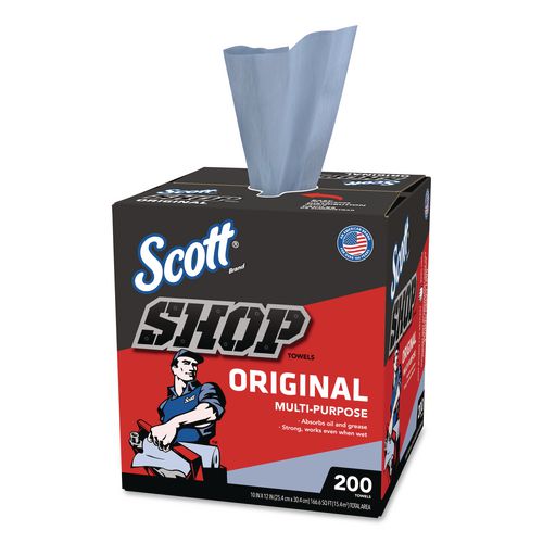 Scott 75190 Shop Towels Original, 1-Ply, 9 x 12, Unscented, Blue, 200/Box