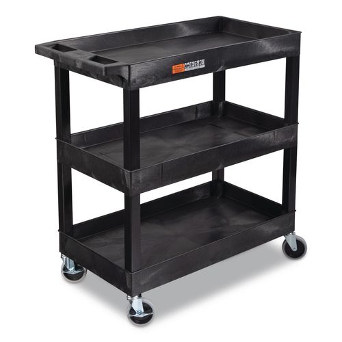 Luxor EC111-B Tuffy XL Three-Shelf Utility Cart with Tub Shelves, Plastic, 300 lb Capacity, 35" x 18" x 36", Black