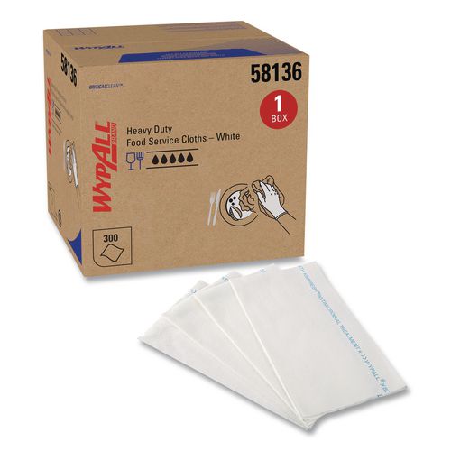 Wypall 58136 Heavy-Duty Foodservice Cloths, 1-Ply, 12.5 x 15, White, 300 Sheets/Box