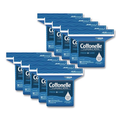 Cottonelle 41777 Fresh Care Flushable Cleansing Cloths, 1-Ply, 5 x 7.25, White, 168/Pack, 8 Packs/Carton