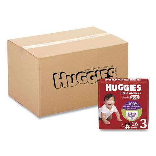 Huggies 56605 Little Movers HuggFit 360 Degree, Size 3, 16 lbs to 28 lbs, Disney Design, 26 Diapers/Pack, 4 Packs/Carton